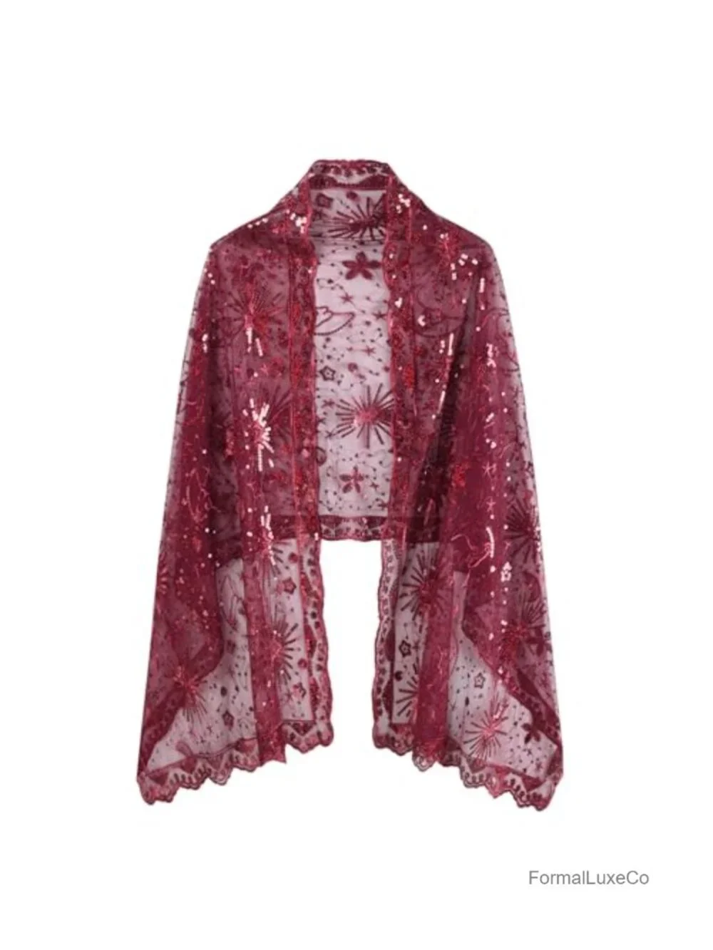 1920s Sequin Shawl Wrap Fringed Evening Bridal Cape